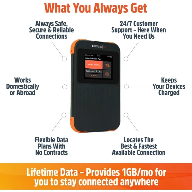 Solis 5G WiFi Mobile Hotspot Device, Portable WiFi for Travel in 140+ Countries, No SIM Card or Contract