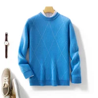 Men 100% Pure Cashmere Wool Soft Sweater O-neck Diamond Jacquard Pullover Autumn Winter Casual Thick Basis Jumper Large Size Top 1