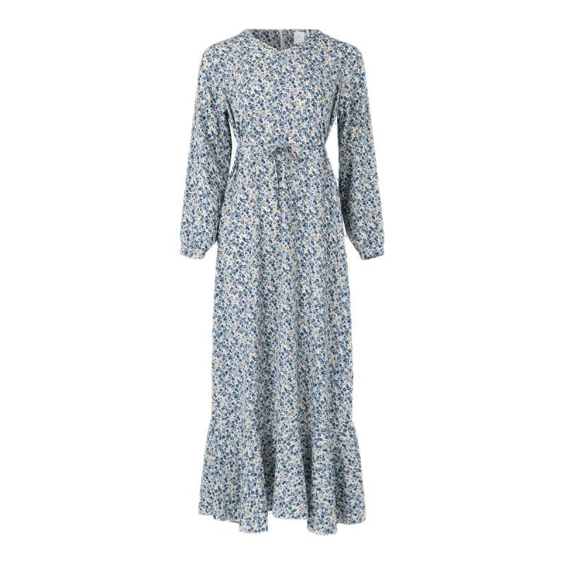 Long Sleeves Pullover Loose Women's Muslim Dress Fashion Printed Large Hem Temperament Chiffon Floral Slim Fit Female Clothing