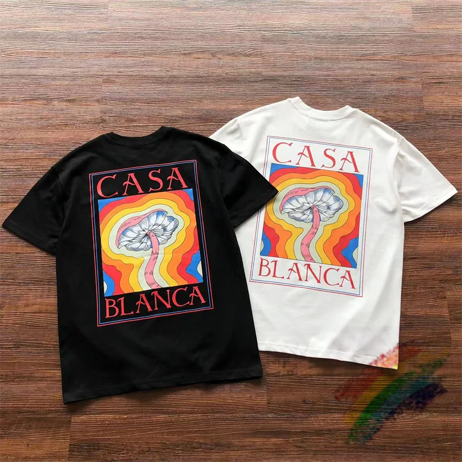 

2023ss Casablanca Mushroom T Shirts Cotton Men Women Couple Black White Classic Short Sleeve Tops Tee