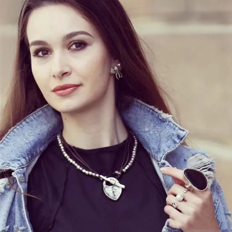 

MAY Spain UNOde love cowhide necklace exaggerated personality Europe and the United States light luxury silver-plated handmade