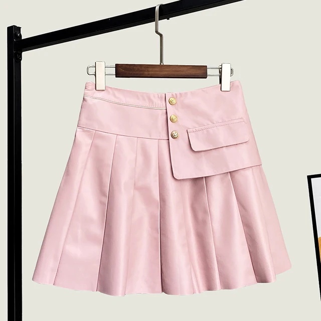 Sheepskin Pleated Genuine Leather Shorts