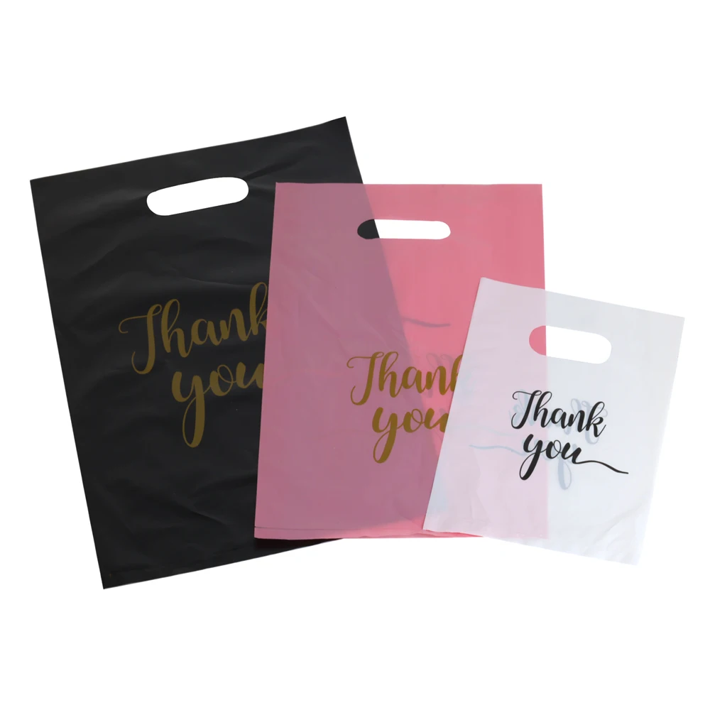 Thank You Plastic Gift Bags Small Business Gift Wrap Plastic Shop Bags Wedding Birthday Candy Packaging Treat 10/50/100Pcs
