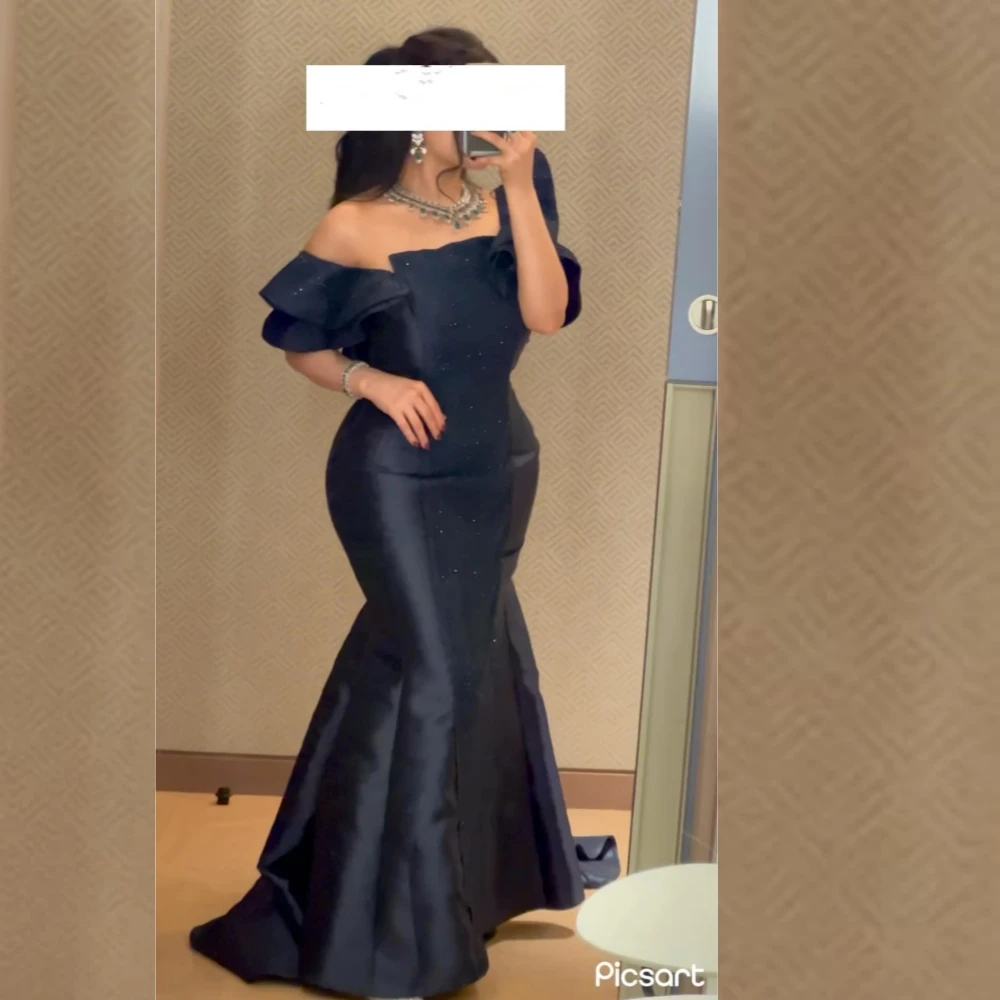 Jiayigong  Satin Ruffles Draped Cocktail Party Mermaid Off-the-shoulder Bespoke Occasion Gown Long Dresses