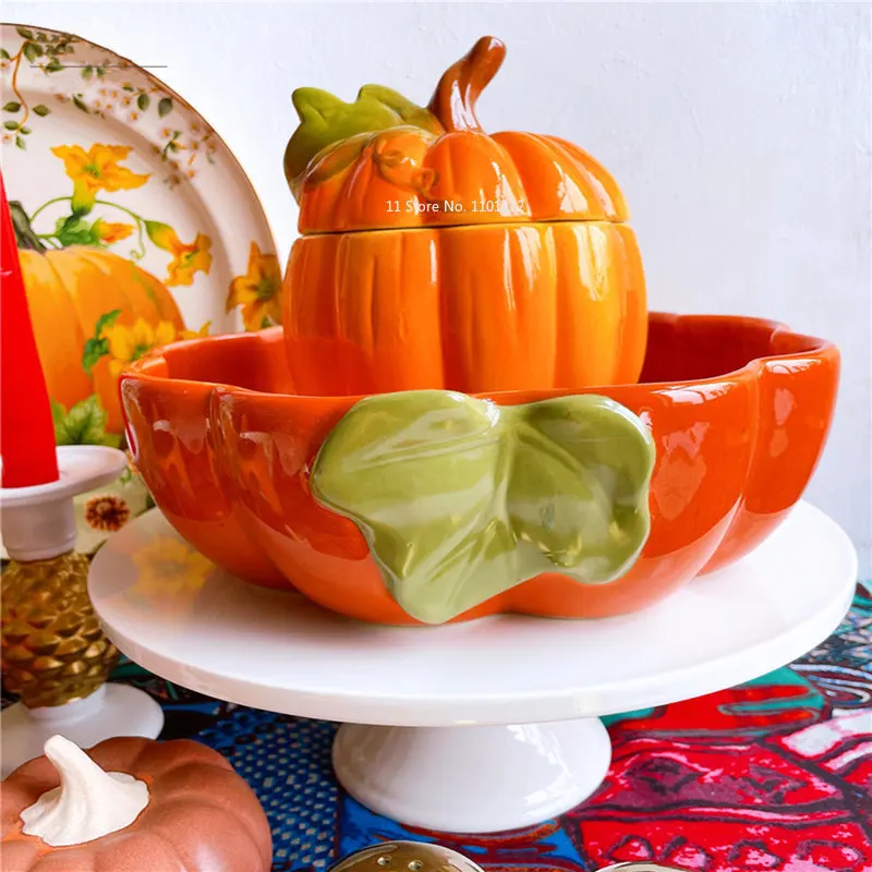 Ceramic Tableware Set Halloween Pumpkin Series Dessert Snacks Fruit Plate Western Steak Tray Bowl Party with Cups Gift Ornaments ceramic tableware set