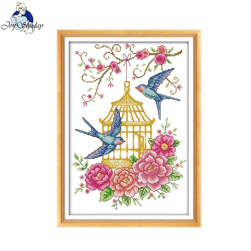 JoySunday Birds And Flowers Pattern Printed Cross Stitch Kits 16CT Count  Canvas Fabric Embroidery Needlework Sewing Set For Gift - AliExpress