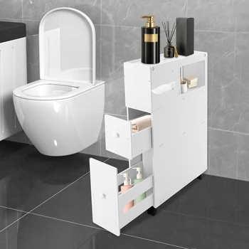 Modern PVC Bathroom Storage Cabinet with Drawers – Narrow Floor Standing Organizer 1