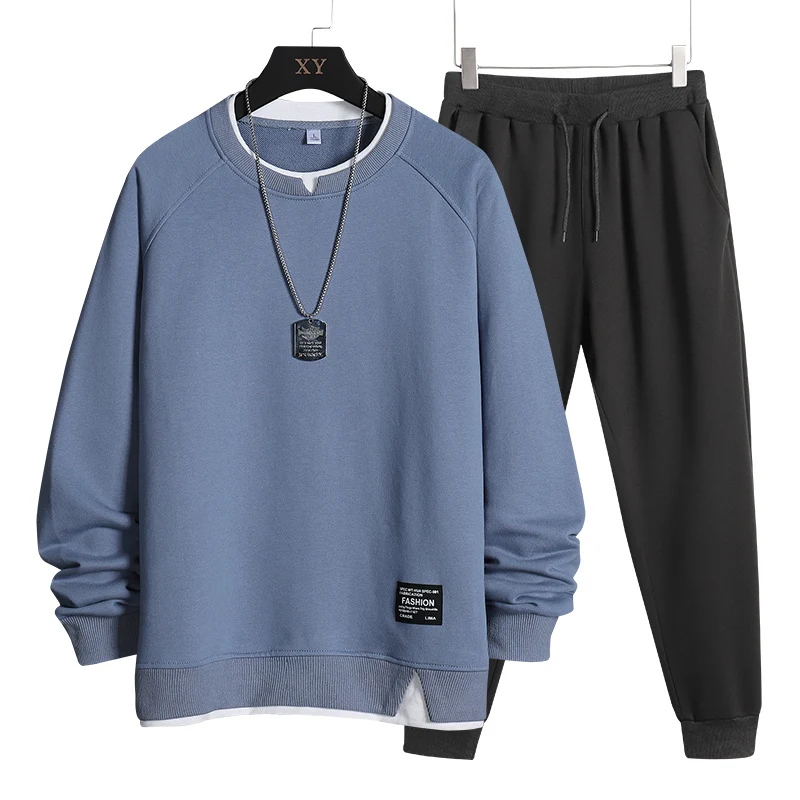 Men Tracksuit Casual 2 Pieces Sets Pullover Sweatshirt + Sweatpants Sportswear Men's Clothes 6 Color Solid Jogger Sport Suit 4XL 11