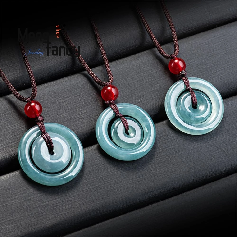 Natural A-goods Jadeite Blue Level Ann Buckle Mother Buckle Jade Pendant Simple Exquisite Mascots Fashion Jewelry Holiday Gifts