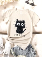 2025 nouveau femmes mignon chat motif graphique à manches courtes T-Shirt col rond décontracté T-Shirt hauts Cool imprimé femmes t-shirts 5