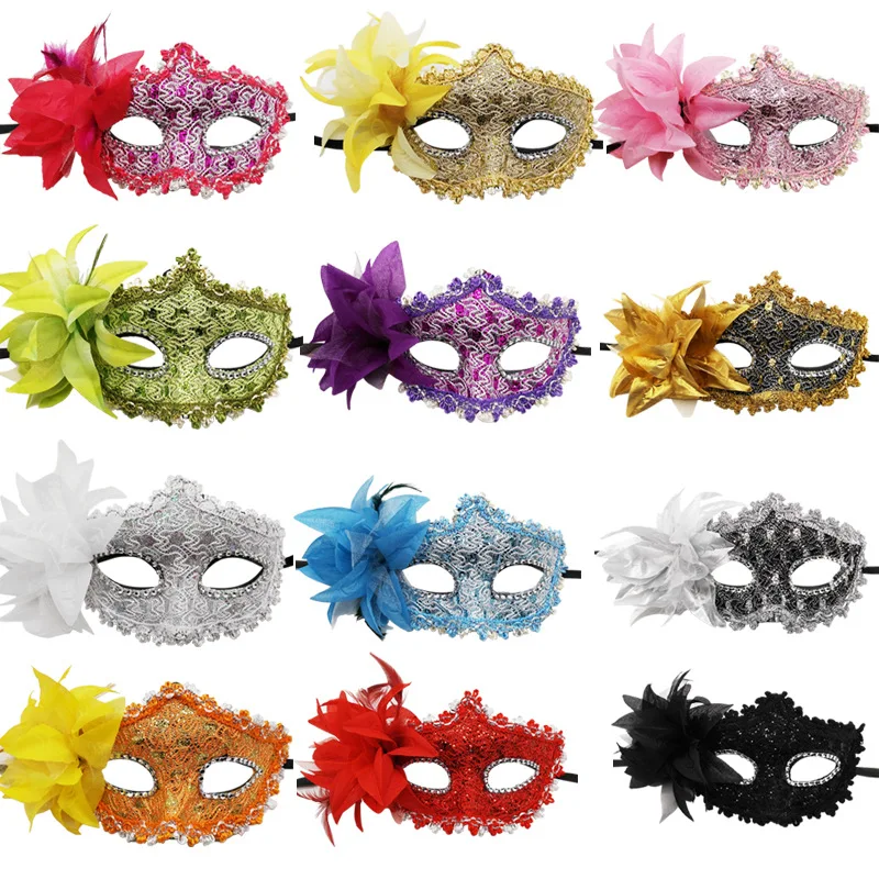 

Venetian Mask Halloween Eye Mask Side Flower Rose Lace Sexy Mask Masquerade Party Decoration Dance Carnival Costume Props