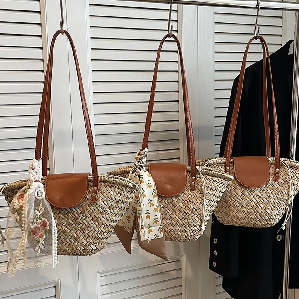 Women Straw Woven Handbag Summer Beach Casual Tote Bag Large Capacity Tote Clutch Bags Fashion Ladies Shoulder Bag for Vacation women handbags straw crossbody bag beach clutch bag
