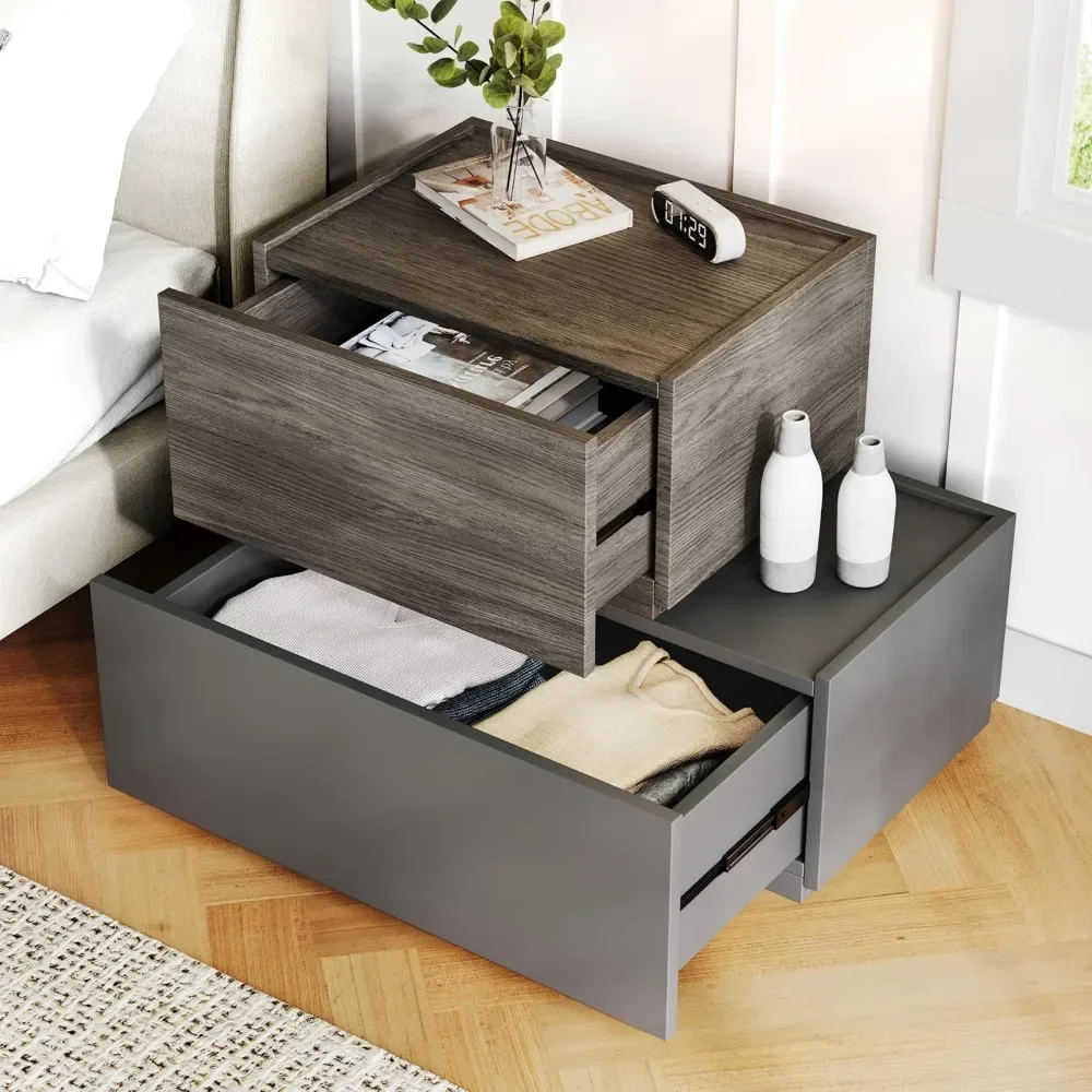 Modern bedside table, stackable storage drawers, modular bedroom furniture set, 15 "D x 26" W x 22 "H