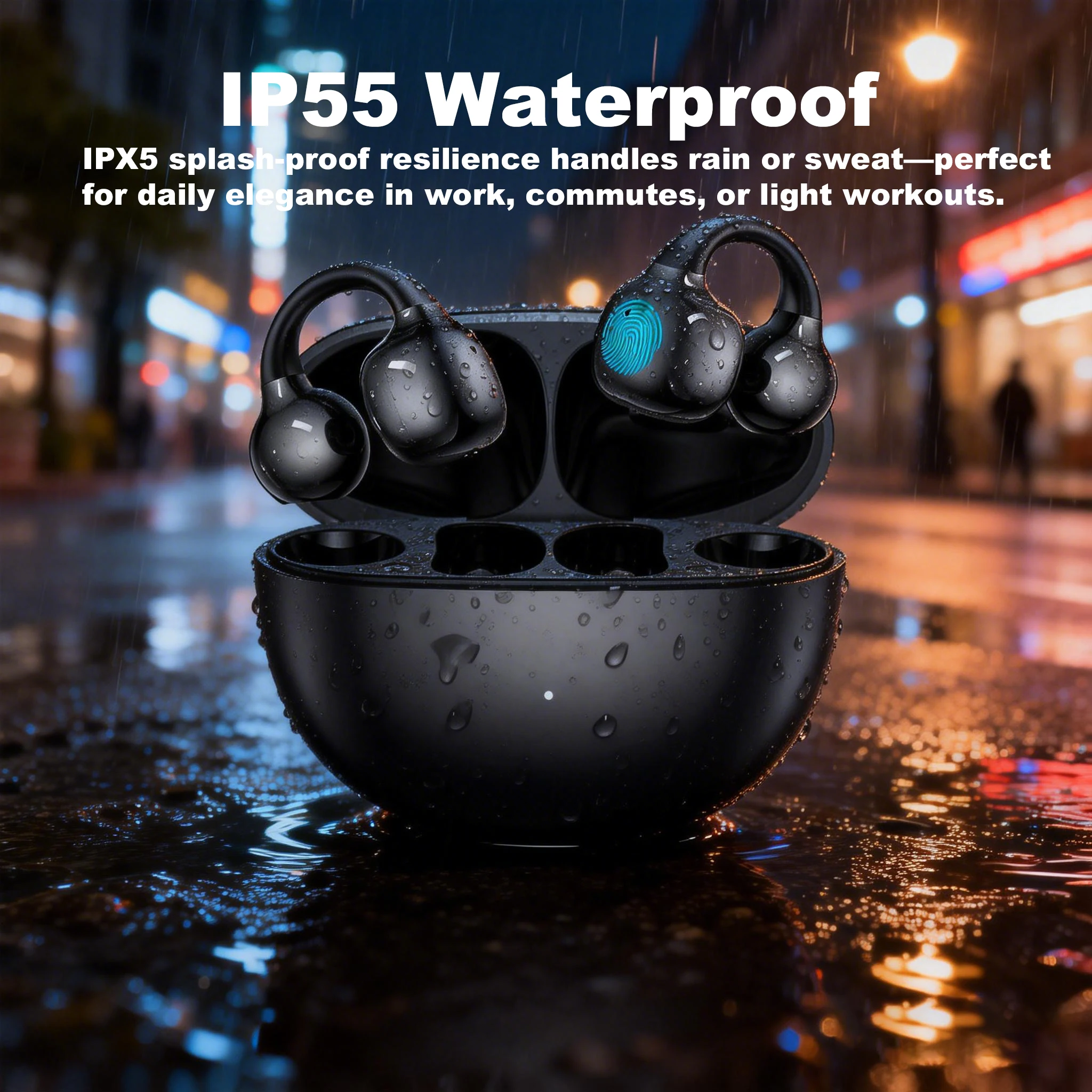 UYUXIO Wireless Headphone with BT 5.4 Clip on Open Ear Earbuds 72H Play Time Long-Battery Life Over Ear Buds for Sport Workouts