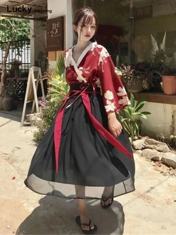 Retro Japanese Style Vintage Haori Kawaii Girls Women Foral Kimono Dress for Party Yukata Asian Clothes Skirts Vestidos Hanfu japanese kimono japanese kimono cardigan japanese kimono shirt