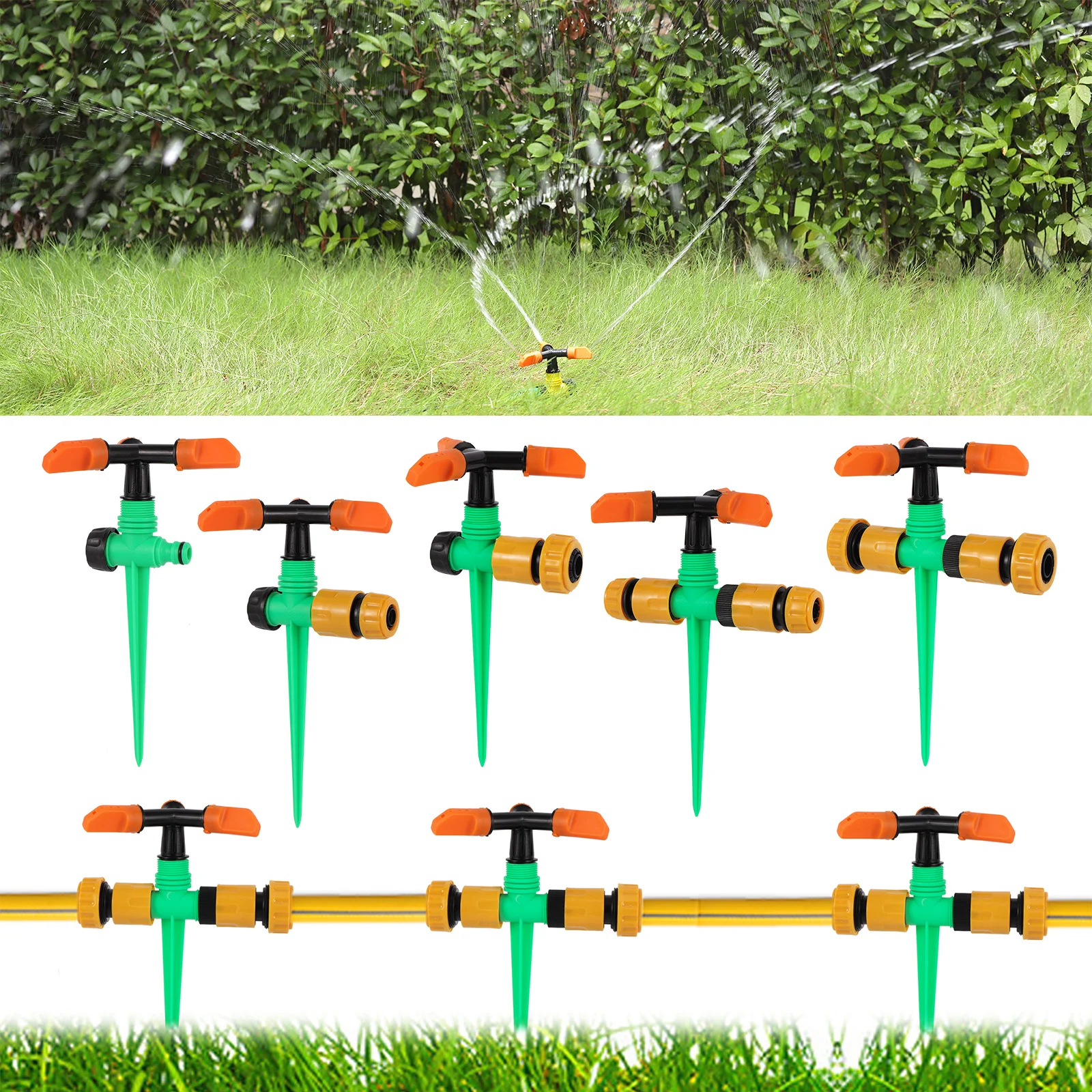 

360 Degree Automatic Rotating Sprinkler 1/2" 3/4" Pipe Quick Connector Male Female Thread Bracket Garden Lawn Irrigation Sprayer