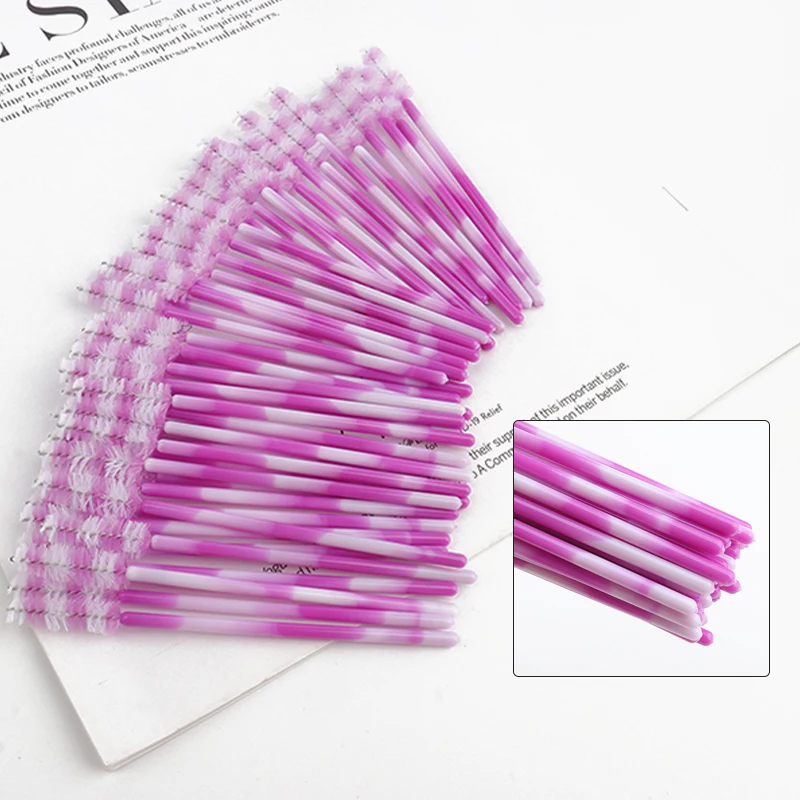 50pcs 컬러 속눈썹 메이크업 브러쉬 속눈썹 연장 마이크로 브러쉬 눈썹 빗 Spoolie 브러쉬 여성 화장품 도구 액세서리