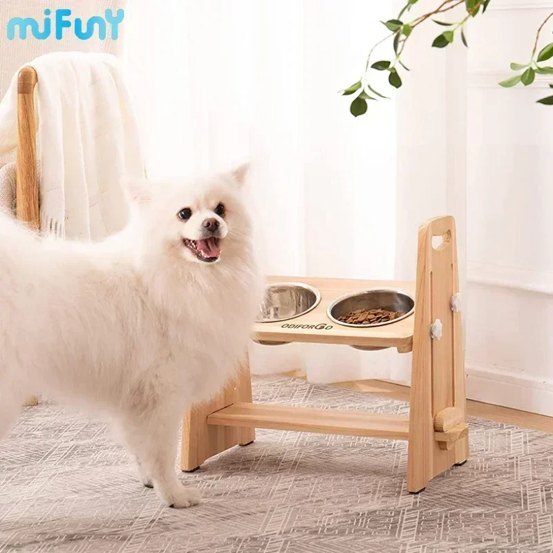 

MiFuny Cat Bowl Dog Bowl Wood Materials Pet Feeder Adjustable Two-bowl Safe Durable Contracted Cervical Protective Pet Supplies