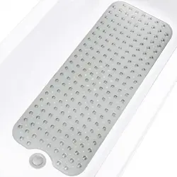 Extra Long Non - Slip Bathtub Mat with Drain Holes and Suction Cups for 40x100cm (Clear Gray)
