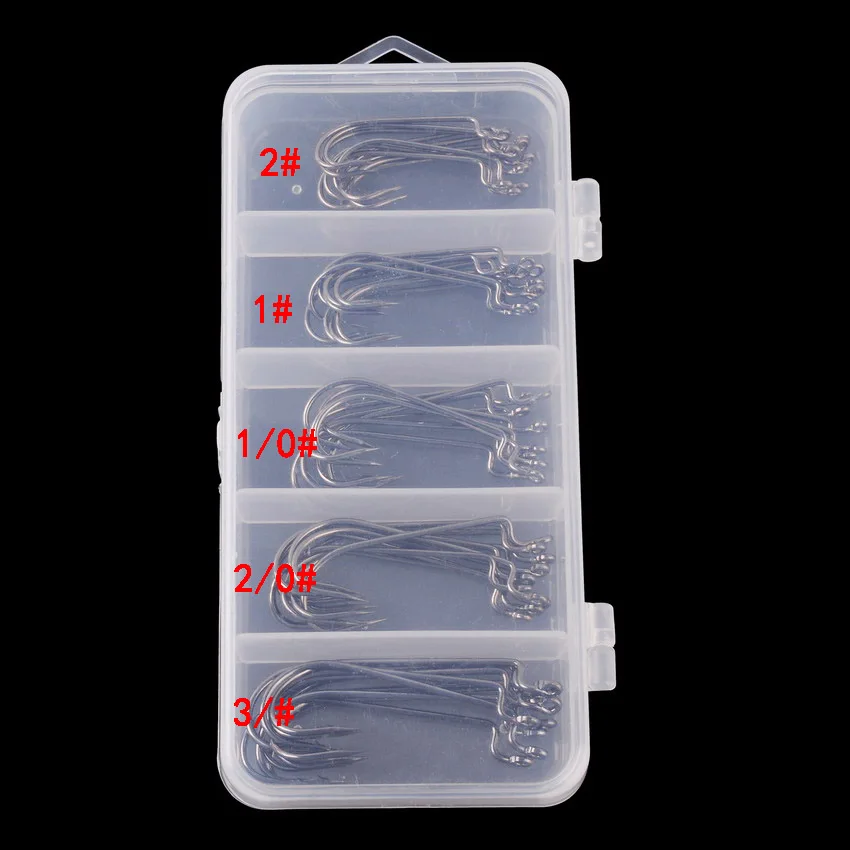 50pcs/box Fishing Offset Worm Hooks EWG-Offset Mixed Size Fishing Hooks  Round Bend Offset Worm Hooks Wide Gap with Barbed Shank - AliExpress