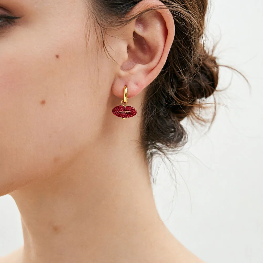 HUIDANG Lippen-Ohrringe für Damen, Filigrane Strass-Ohrringe aus 316 Edelstahl, Kleine Creolen, Neuerscheinung – Detail 4