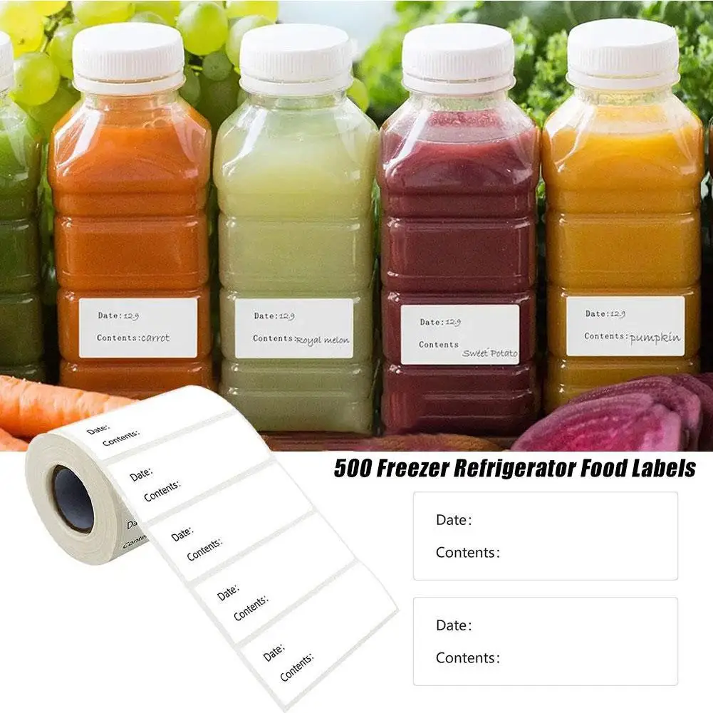 Waterproof & Oil-Resistant Removable Food Labels Roll 500Pcs Adhesive Stickers Freezer Food Storage & Containers