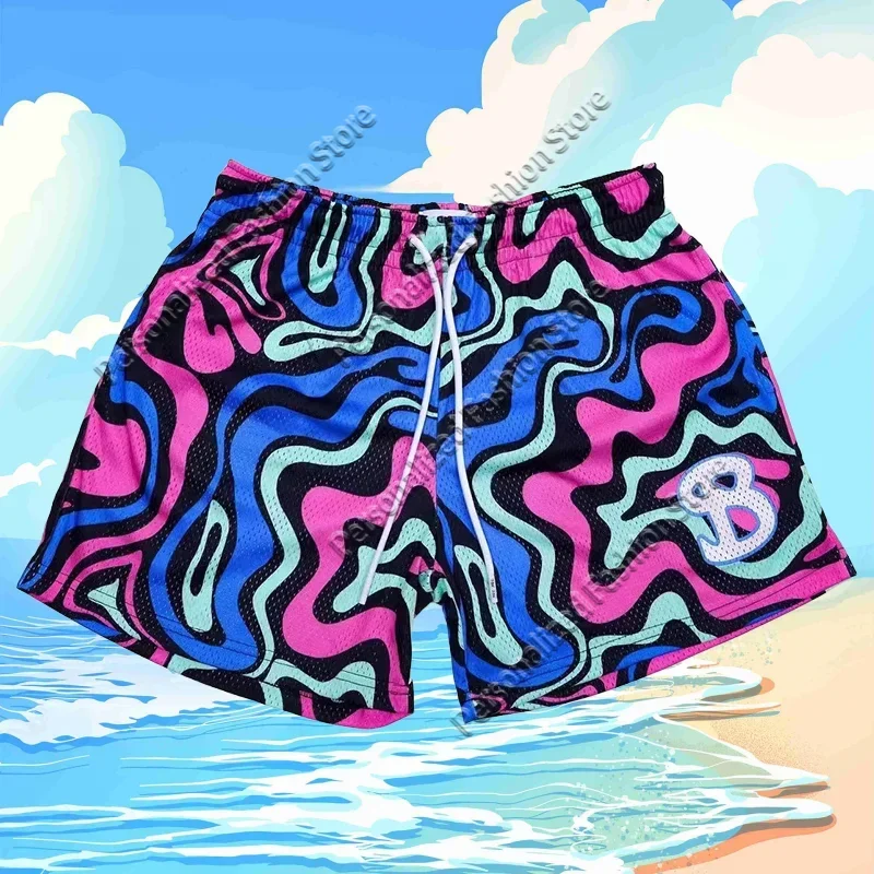 Retro Trend Casual 3d Printed Beach Shorts Men's and Women's Fashion Mesh Quick-drying Breathable Loose Basketball Shorts