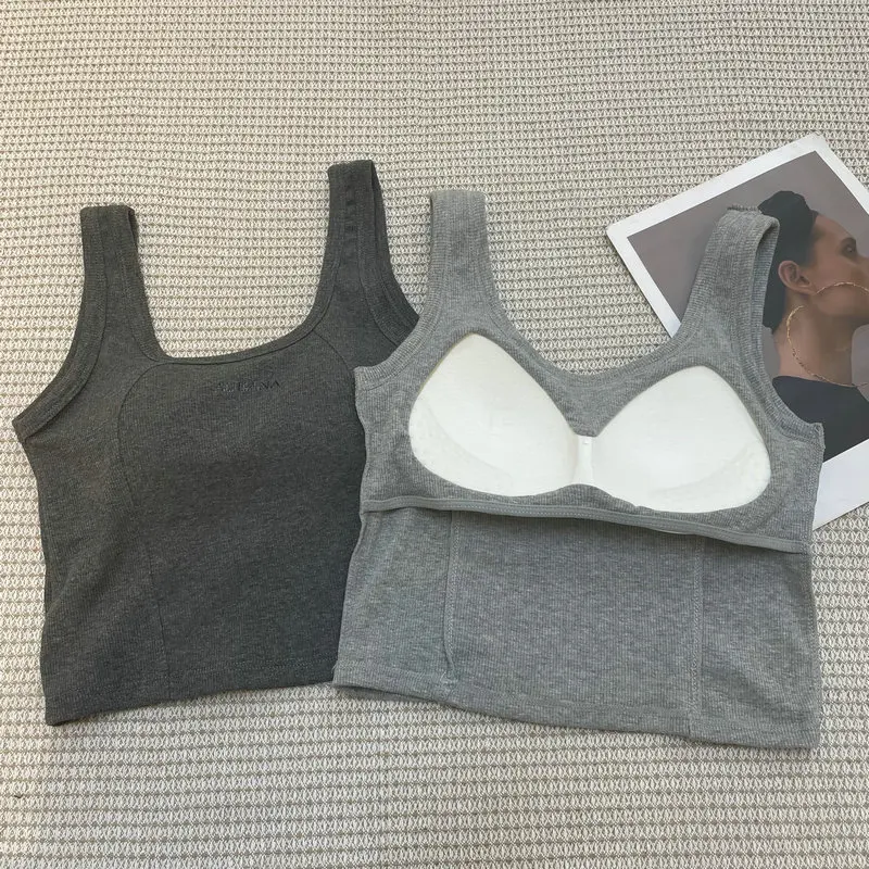 Ͻ  ĳ־ ũ ĳ  μҸ  Pring Femme Croset Crop TopsBuilt In bra Woman Tank Camisoles