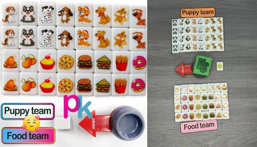 Seaside Escape Rummy Mahjong Tile Game 65 Blocks (Puppy VS Food) Tiktok Mahjong Tiles making moments with friends extra special! 6