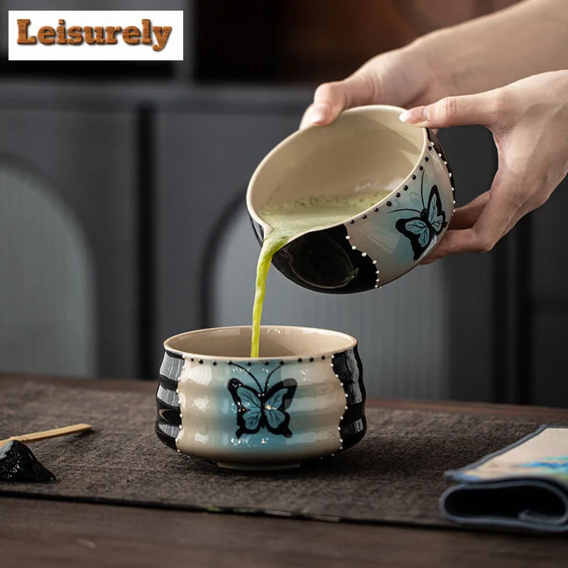 Polka Dot Hand-painted Butterfly Tea Set Complete Set Bamboo Chasen Japanese Matcha Set Kit Tea Ceremony Kitchen Supplies Craft