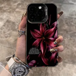 Elegant Deep Red Floral Electroplated TPU Phone Case - Perfect Gift - iPhone 12 Mini (Black)