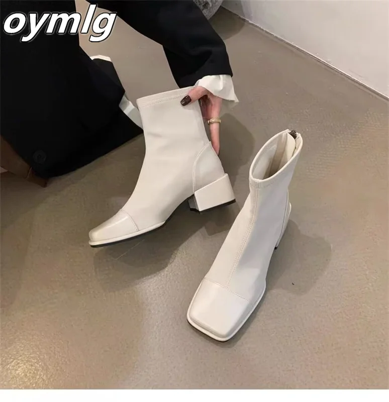 Thick Heel Spliced Women's Boots 2023 New Summer Square Head Thin Short Boots Spring and Autumn Single Boots