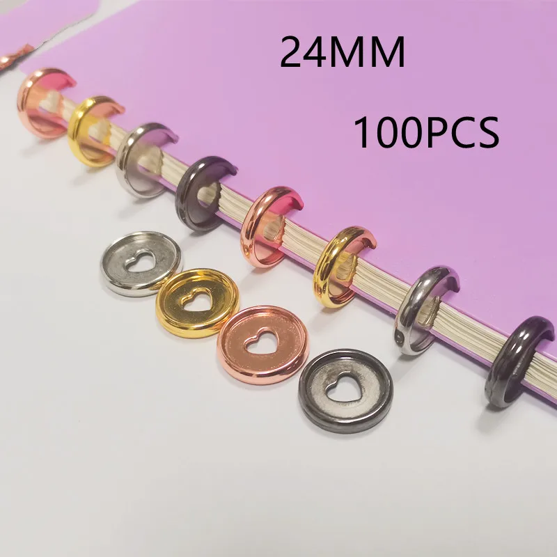 

100PCS 24MM love pattern electroplated plastic binding ring buckle, high-end business T-shaped loose-leaf binding consumables.