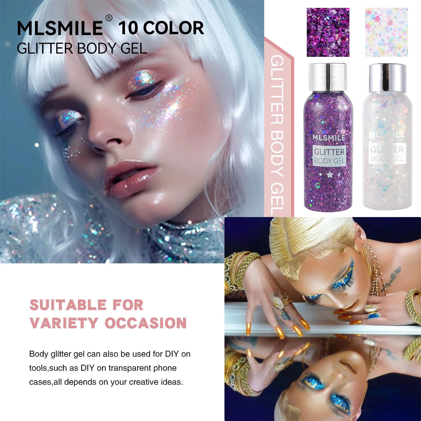 Radiant Waterproof High Gloss Glitter Gel for Eye, Nail, Hair, Body, and Face - Multifunctional Makeup for Festivals and Parties