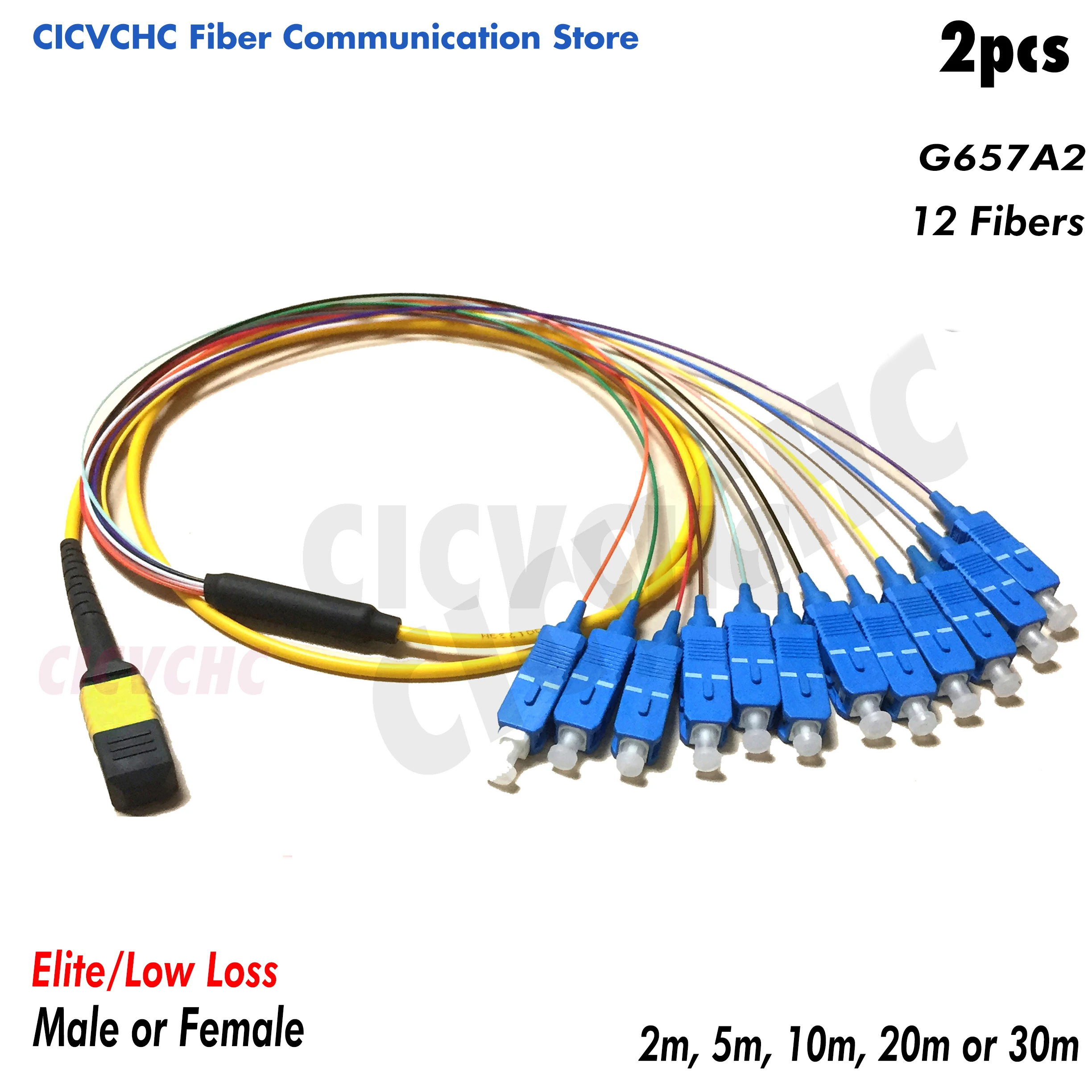 2pcs 12 fibers-MPO/APC Fanout SC/UPC -G657A2-Elite/Low loss-Male/Female with 0.9mm-2m to 10m/MPO Assembly