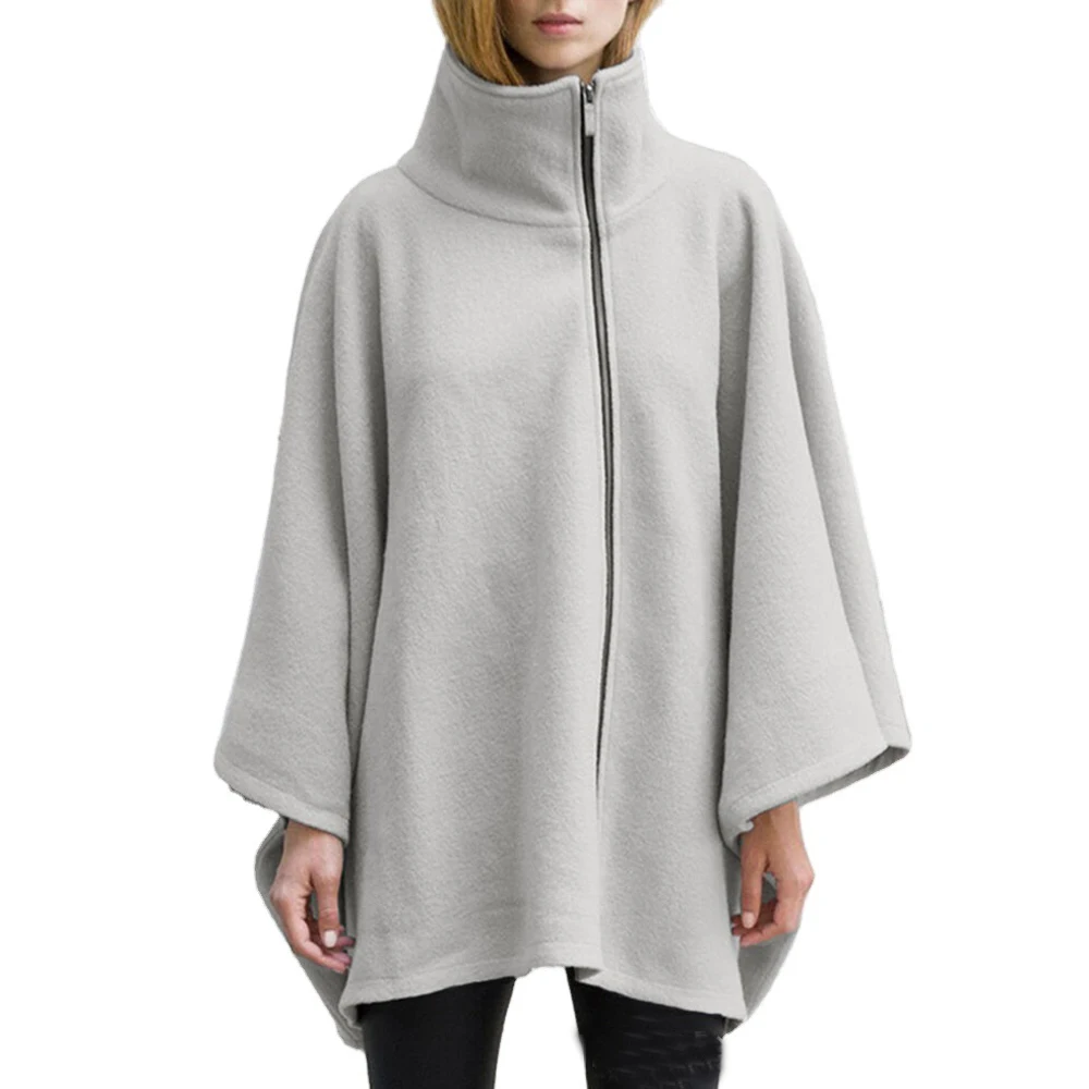 Fleece Stand Collar Woman Poncho Women's Cloak Cape Light Silver Color Zipper Cardigan Winter Ladies' Solid Tops White Cape подставка для ноутбука moft z 5 in 1 stand ms015 1 gygy 01 silver