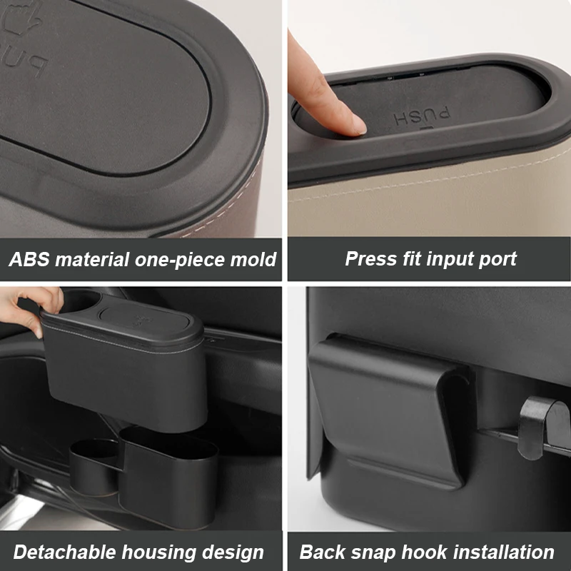 Leather ABS Car Trash Can Hanging Bin with Drink Holder