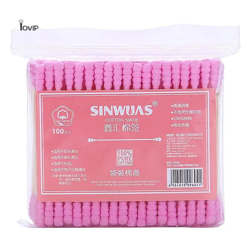 100pcs Pack Double Head Cotton Swab Women Makeup Cotton Buds Tip For Medical Wood Sticks Nose Ears Cleaning Health Care Tools