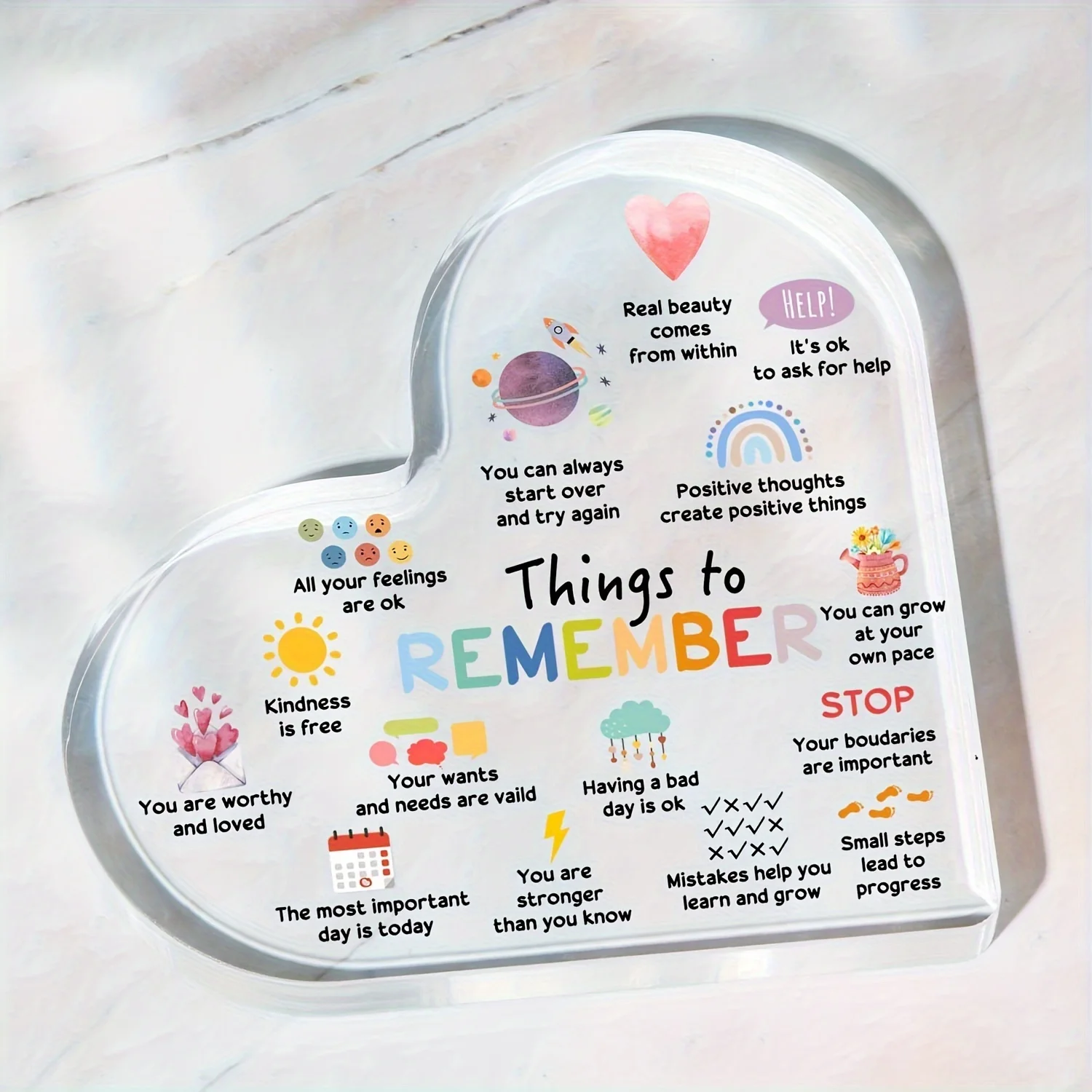 Mental Health Affirmations Heart Acrylic Sign 4