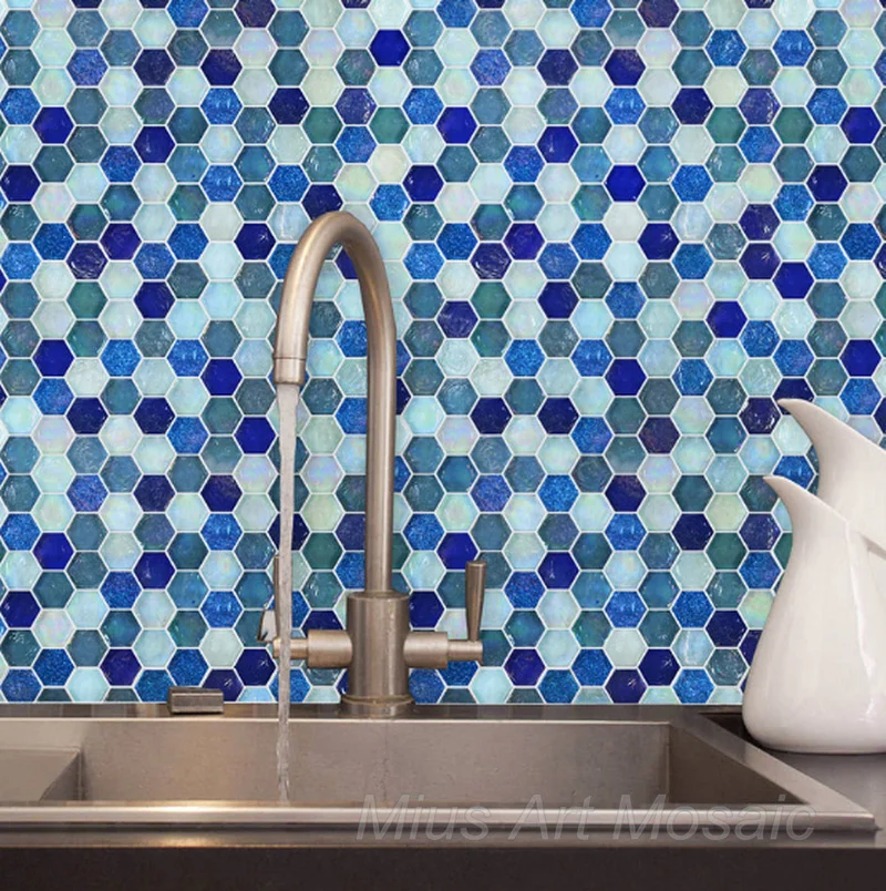 

Мозаичная плитка для ванной и душевой кабины из голубого стекла в европейском стиле