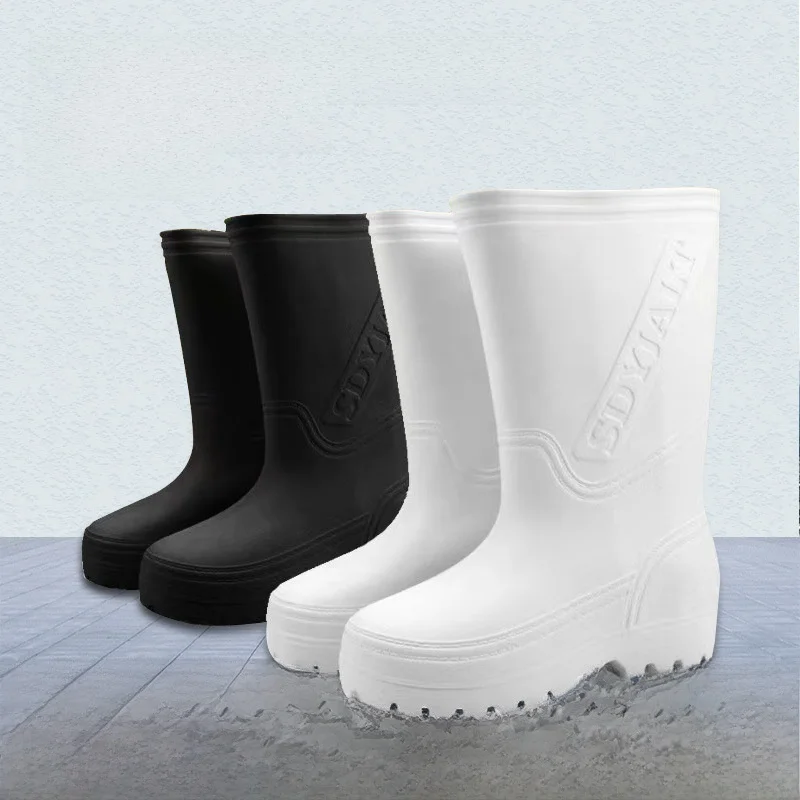 Bottes pluie hautes légères EVA blanc mousse pêche cuisine chaussures aquatiques anti-dérapantes résistantes homme