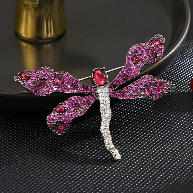 

Donia Jewelry Fashion Titanium Micro-Inlaid AAA Zircon Two-Color Dragonfly Brooch Luxury Retro Insect Pin.