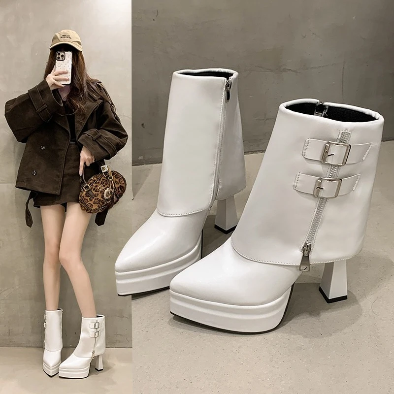Boots for Women Fashion Designer Trouser Tube Boots Thick Bottom Heightening Platform Boots Women's Side Zipper Ankle Boot Botas