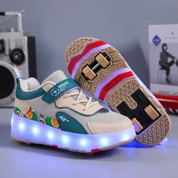 Roller Skate Shoes Children Fashion Casual Sports Sneaker Boys Girls 4 Wheels Footwear Kids Toys Games Birthday Gift Led Light
