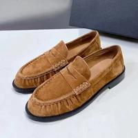 2025 Top Quality Women Loafers Round Toe Leather Slip On Flats Comfortable Summer Daily Walking Driving Shoes Casual