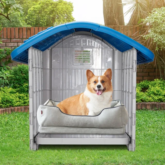 26 inch Plastic Dog House,with Air Vents and Elevated Floor, Insulated Water Resistant Puppy Shelter Kennel Doghouse Pet House