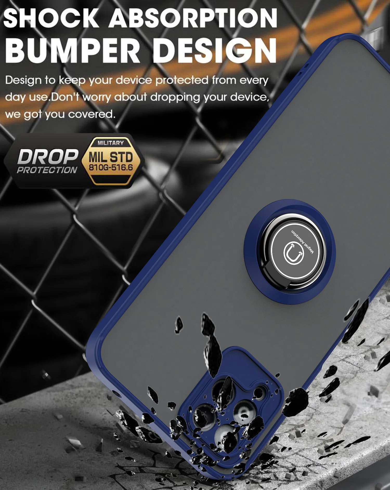 Magnetic Kickstand Shockproof Heavy Duty Phone Cover with Metal Ring
