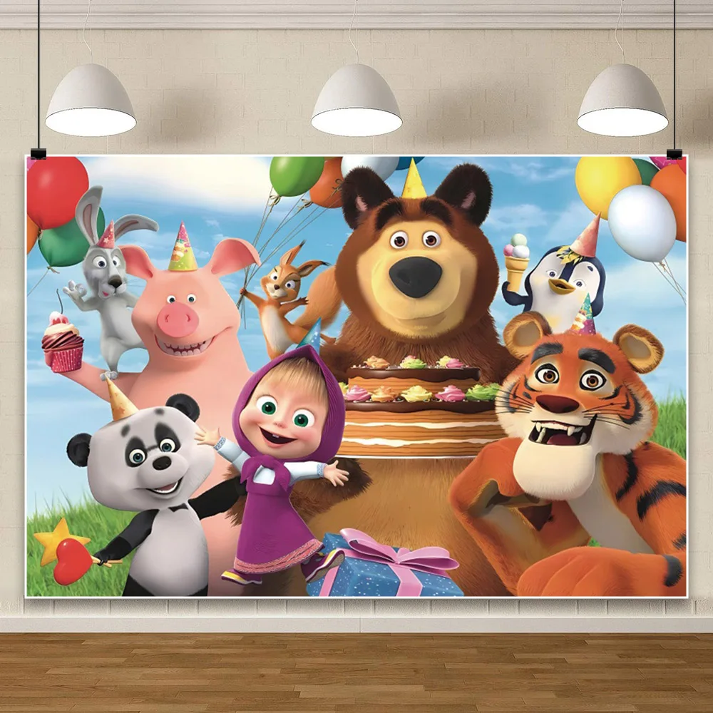 

Masha And The Bear Baby Shower Kid's Birthday Party Supplies Photo Background For Photography Props Backdrop Banner Decoration