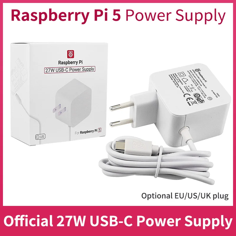 Alimentatore Ufficiale Raspberry Pi 27W Usb-C Originale Eu Us Uk Plug 5.1V 5A Pd Adattatore Di Alimentazione Ac 100 ~ 240V Per Raspberry Pi 5