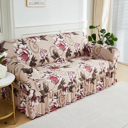 Elegant Floral Slipcover with Skirt - Non-Slip Elastic Sofa Cover - 1pc 3 Seater (Color  06)